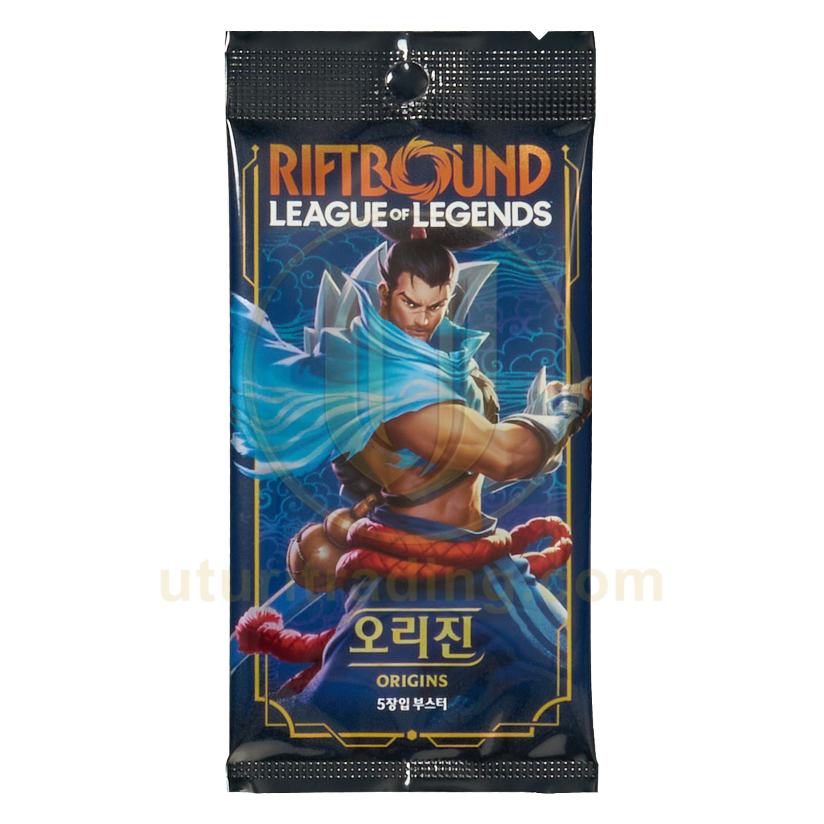 Display Riftbound Origins Slim coréen — Booster Box 24 boosters de 5 cartes League of Legends TCG — booster 5 cartes Yasuo, recto